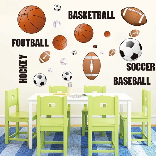 Vista 3 de Runtoo Calcomanías de pared deportivas para niños, calcomanías de pared para fútbol, béisbol, fútbol, hockey, baloncesto, sala de juegos, sala