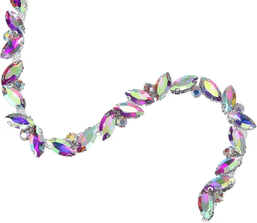 Vista 8 de uxcell Borde de cadena de diamantes de imitación de 1 yarda, aplique de cadena de cristal brillante de 0.394 pulgadas para costura, joyería