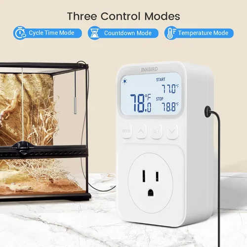 Vista 2 de INKBIRD Termostato digital Salida Controlador de temperatura Toma de corriente Control de calefacción/enfriamiento 1200W 10A Pantalla retroiluminada