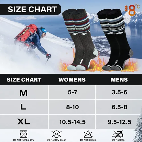Vista 4 de Calcetines de esquí de lana merina, térmicos, hasta la rodilla, para invierno, snowboard, deportes para hombres y mujeres