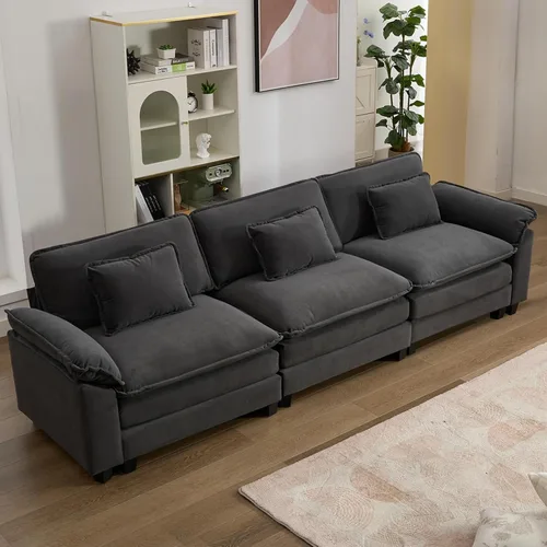 Vista 11 de IPKIG 117" Modular Sectional Cloud Couch, Modern L-Shaped Sofa with Ottoman Blanco beige