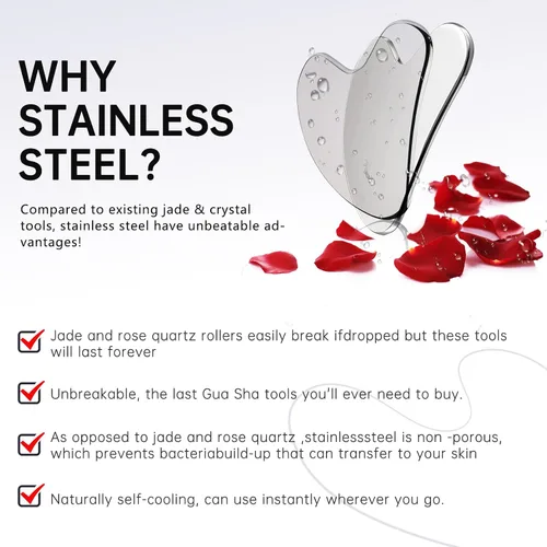 Vista 8 de Gua Sha de acero inoxidable - Gua Sha de metal, herramientas faciales de Gua Sha de acero inoxidable, tratamiento facial corporal, reduce