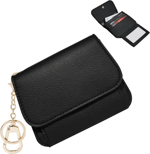 Vista 24 de Cartera pequeña para mujer, con bloqueo RFID, delgada y bolsillo para monedas, tarjetero plegable para tarjetas de crédito con ventana