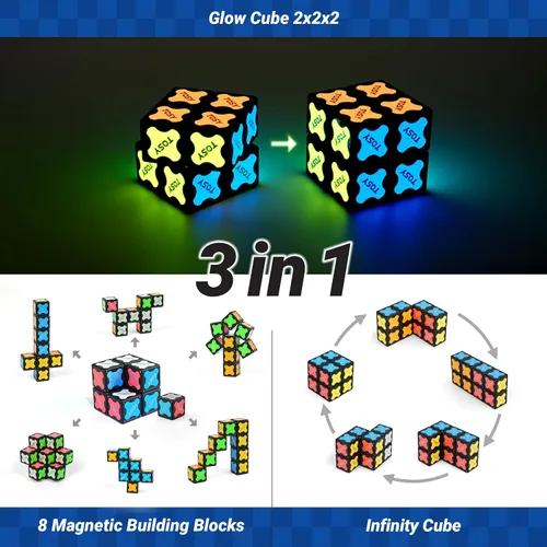 Vista 3 de TOSY Magnet Cube 2x2 - 8 Bloques, Juguete 2 en 1: Cubo de Rompecabezas 2x2x2 y Cubo Infinito Personalizable, Luminoso, Regalo para Relleno de Medias