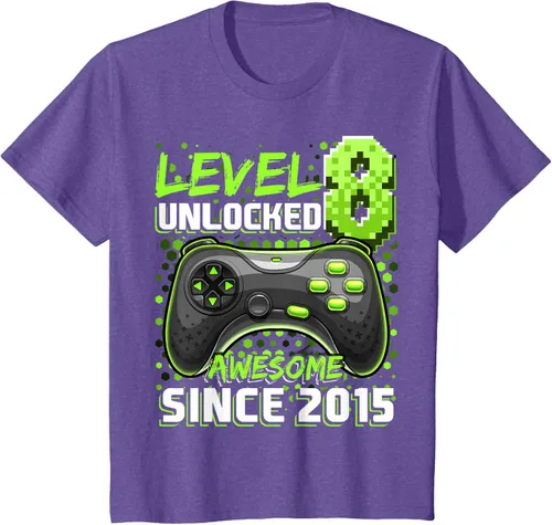 Vista 39 de Level 8 Unlocked Awesome 2015 Video Game 8th Birthday Boy T-Shirt, Negro