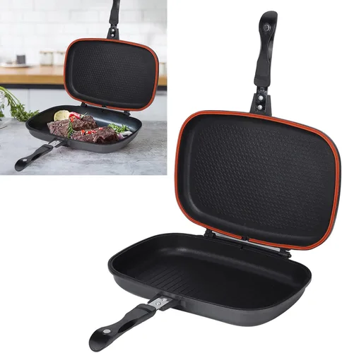 Vista 7 de Sartén abatible de doble cara para parrilla, utensilios de cocina, utensilios de cocina, sartén antiadherente, sartén de doble cara para uso