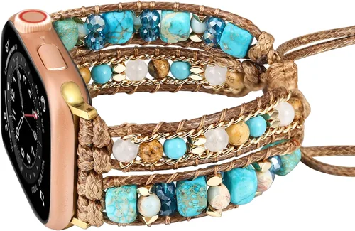 Vista 7 de Pulsera bohemia compatible con Apple Watch Band de 1.614 in/1.496 in/1.575 in 1.929 in/1.772 in/1.811 in/1.732 in/1.654 in, correa multicapa hecha a