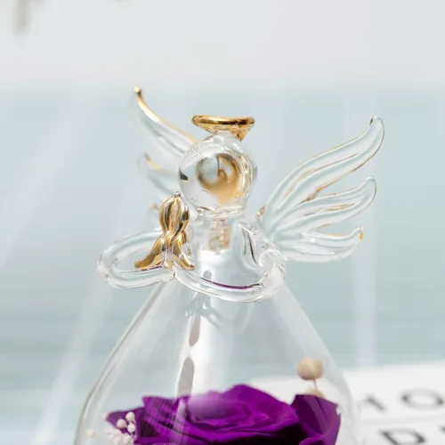 Vista 5 de Yamonic Figuras de ángel preservadas de rosas reales en cristal, regalos de ángel de flores hechas a mano para mujeres, madres, amigas en el día