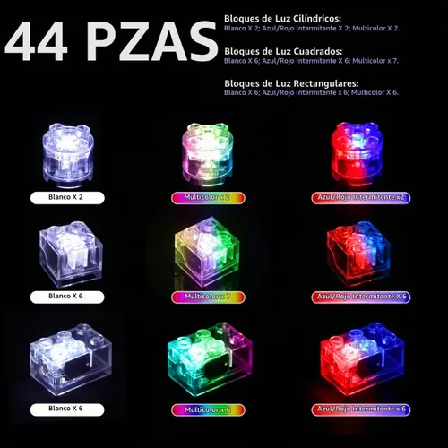 Vista 2 de Bloque de luz LED, bloques de ladrillos de construcción iluminados, kit de 44 luces LED, juego de accesorios de ladrillo de 2 x 2 y 2 x 3, juguetes