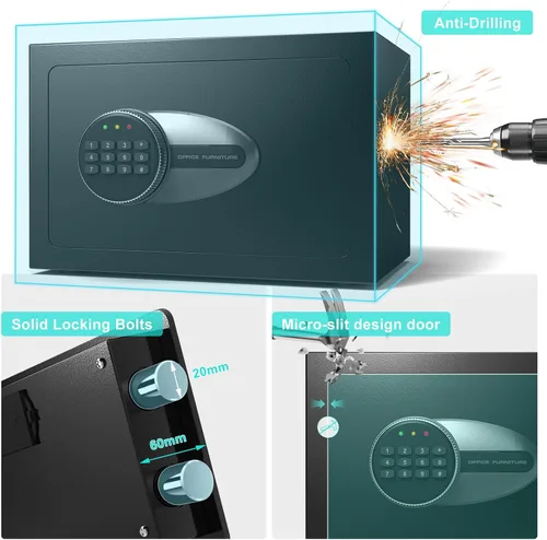 Vista 2 de BONANO Caja fuerte pequeña, caja de seguridad de 0.5 cúbicos con teclado electrónico y bolsa impermeable ignífuga, pequeña caja de seguridad