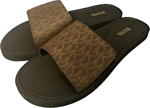 Vista 3 de Michael Kors MK Signature Logo Print Wade Slide, Marrón