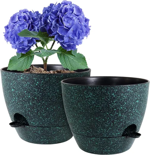Vista 15 de Macetas de 8 pulgadas con riego automático, juego de 2 macetas de plástico con agujeros de drenaje de malla para plantas de jardín y flores, macetas