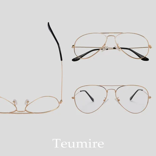 Vista 5 de Teumire Gafas de aviador clásicas para hombres y mujeres, lentes transparentes sin receta con marco de metal
