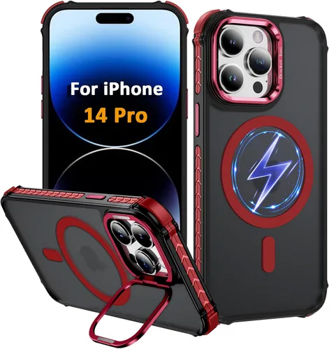 Vista 70 de Funda KETGII para iPhone 13, para iPhone 14, compatible con MagSafe, carga inalámbrica, resistente, a prueba de golpes, pata ajustable, delgada