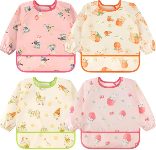 Vista 21 de Accmor 4 Pack Long Sleeve Bibs, Baby Smock Waterproof Full Sleeved Bib for Baby Toddler 6-36 Months