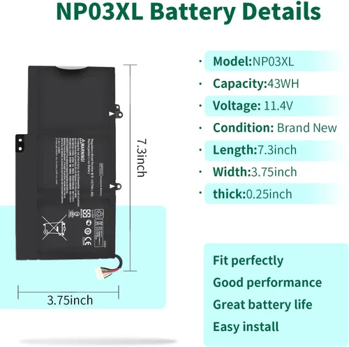 Vista 2 de 43Wh NP03XL 761230-005 Batería para HP Envy X360 15-U011DX 15-U010DX 15-U110DX 15T-U100 15T-U200 15T-U300 15-U111DX 15-U4-U4 83CL 100C 5-U493CL