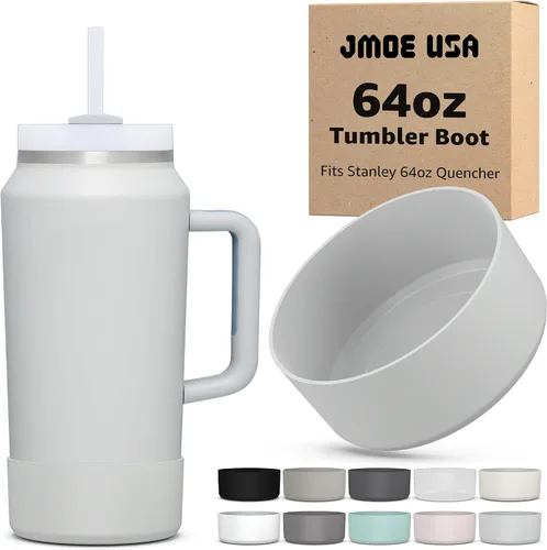Vista 10 de Jmoe USA Funda para vaso Stanley Quencher H2.0 FlowState de 64 onzas con asa, silicona sin BPA, protector de funda para la parte inferior