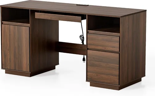 Vista 9 de Escritorio ejecutivo grande de 59 pulgadas con cajón de archivos, escritorio para computadora de granja, escritorio de oficina en casa con estación