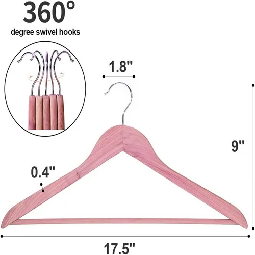 Vista 9 de Perchas de cedro rojo americano, paquete de 20 perchas de madera para trajes con gancho giratorio de 360°, superficie lisa, perchas delgadas