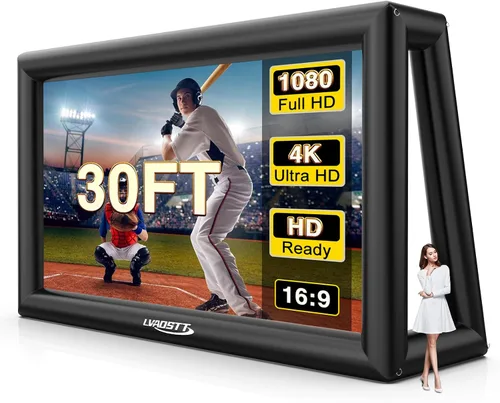 Vista 9 de Pantalla de Proyector Inflable, Pantalla de Película Inflable de 16 Pies para Proyector Exterior, Diseño de Una Pieza de Fácil Instalación