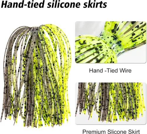 Vista 3 de Goture Silicone Jig Skirts, 24pcs/30pcs Bass Fishing Jigs Spinnerbait Skirts Replacement Kit,5 Colors Silicone Skirts for Fishing Lures, Football