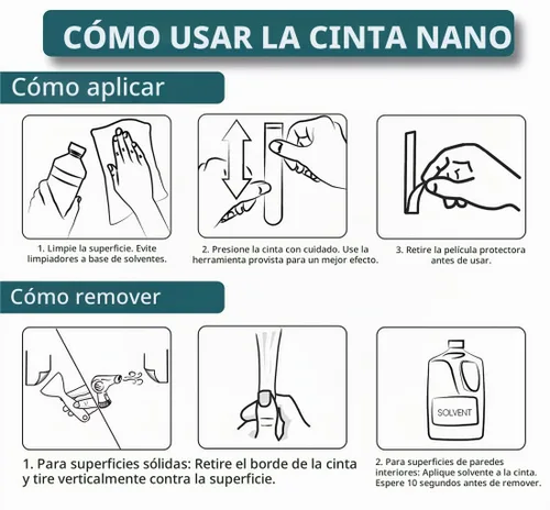 Vista 4 de Cinta de doble cara resistente, nanocinta extraíble de 16.5 pies, cinta adhesiva transparente para póster, sin residuos, cinta multiusos para colgar