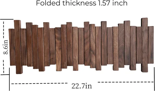 Vista 5 de Perchero de madera natural para piano de pared Perchero de pared Perchero de pared abatible con 5 ganchos Gancho de arte para pared