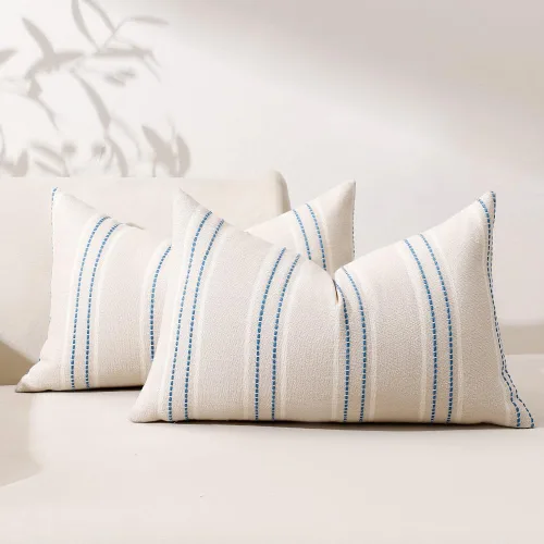 Vista 38 de Hckot Fundas de Almohadas Decorativas 16x16 Juego de 2 Fundas de Almohadas a Rayas de Lino Texturizado Almohadas Decorativas Fundas de Cojines