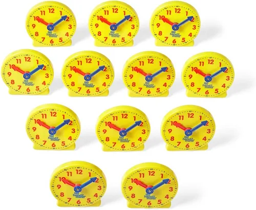 Vista 4 de Hand2mind Mini reloj con engranajes para enseñar y aprender a decir la hora - Reloj analógico de aprendizaje para niños y aulas (juego de 12)