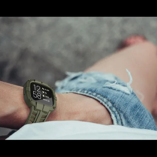 Vista 6 de Compatible con Fitbit Versa 2 bandas con funda, correa protectora para hombres, correa deportiva resistente para reloj inteligente, verde militar