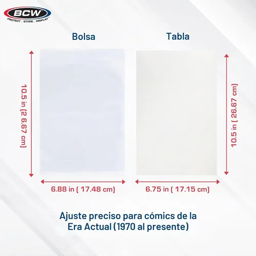 Vista 3 de BCW Bolsas y tableros de cómics para cómics de la era actual, paquete de 200 Fundas y tableros de respaldo para cómics de grado de archivo