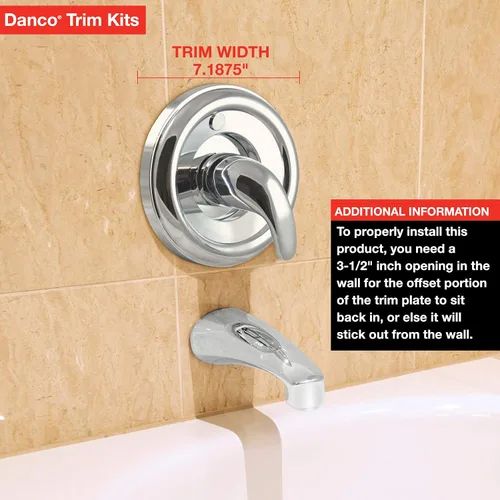 Vista 9 de Danco 10001 Kit de molduras, para uso con grifos de bañera y ducha Moen, plástico, cromado, válvula de un solo mango