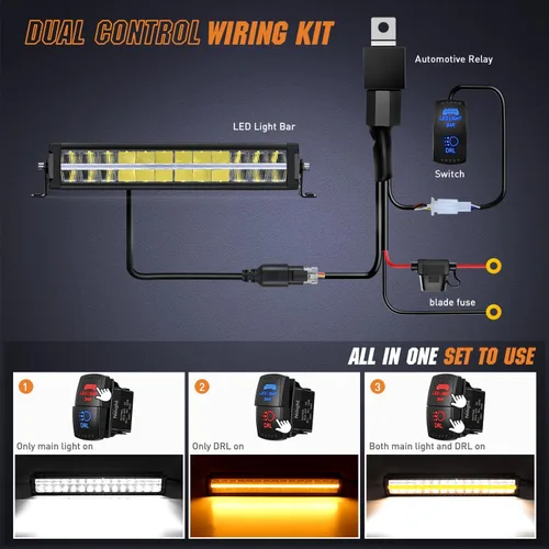 Vista 5 de Nilight Barra de Luz LED con DRL Ámbar de 16 Pulgadas 120W Luz Todoterreno Anti-Deslumbrante Combo Inundación Punto LED Luz de Conducción IP68