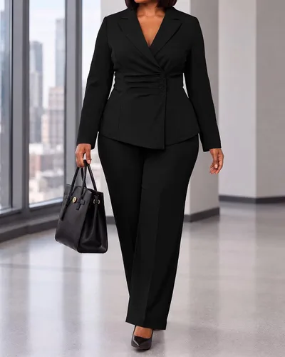 Vista 8 de CXXQ Conjunto de 2 piezas para mujer, talla grande, para negocios, casual Negro