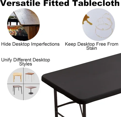 Vista 2 de Mantel rectangular de elastano ajustable de 4 pies, mantel de picnic plegable elástico, mantel elástico para mesa de patio, manteles lavables