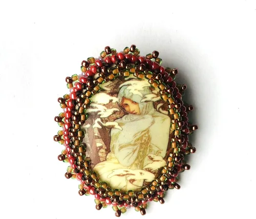 Vista 5 de Broche de camafeo victoriano OOAK Invierno Señora de boda Damas de honor Pin Bead tejido Damas