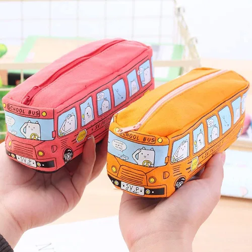 Vista 6 de JHTPSLR Estuche para lápices de alta calidad, con diseño de caricaturas, autobús urbano, estuche grande de lona con cremallera, organizador