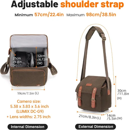 Vista 7 de Cwatcun Bolsa Pequeña para Cámara Bolsa Mensajero de Lona Compacta para Cámara, Funda de Hombro para Cámara Digital, Bolsa de Fotografía de Viaje