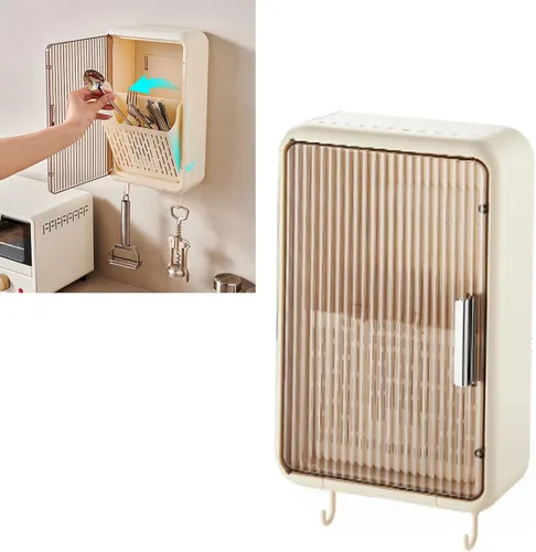 Vista 7 de TOPINCN Organizador de palillos montado en la pared, a prueba de polvo, almacenamiento de utensilios de cocina con tapa, adecuado para cucharones