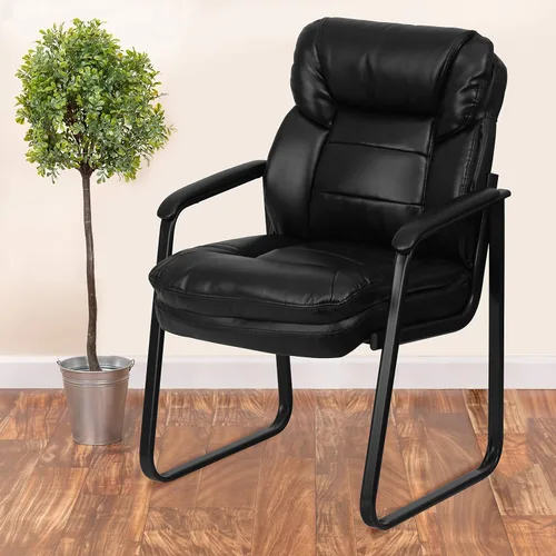 Vista 10 de EMMA + OLIVER Silla lateral de microfibra marrón con soporte lumbar y base de trineo marrón (Brown Microfiber)