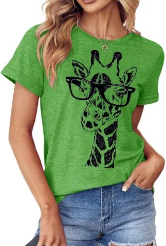 Vista 2 de Koodred Women Summer Casual Giraffe Graphic Short Sleeve Crew Neck T Shirts Tee Tops