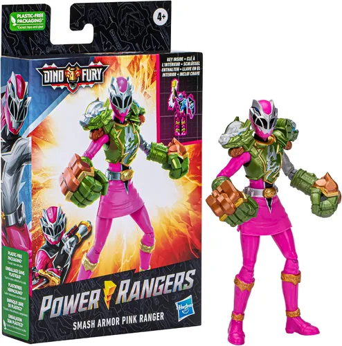 Vista 3 de Power Rangers Dino Fury Smash Armor Pink Ranger, figuras de acción de Power Rangers de 6 pulgadas son un gran regalo para niños y niñas a partir
