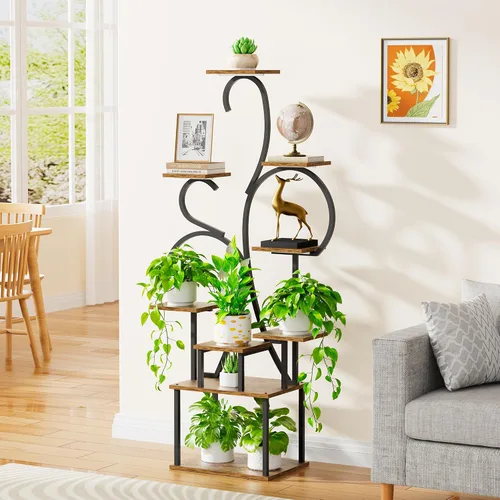 Vista 5 de POZILAN Soporte para plantas de interior con luces de cultivo, estante de esquina de 55 pulgadas de alto, estante de luz de cultivo de 9 niveles