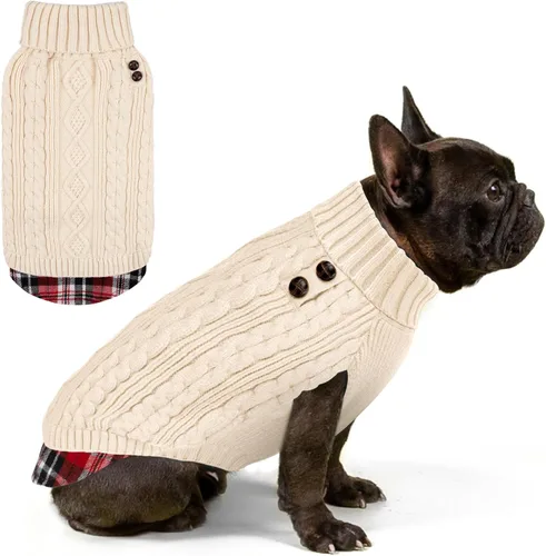 Vista 23 de KYEESE Suéter suave para perros pequeños, machos, abrigado, de cuello alto, ropa elástica de punto para gatos, abrigo cómodo para cachorros