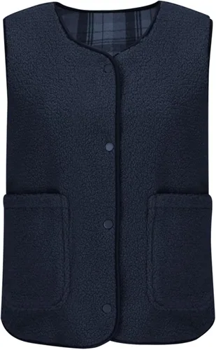 Vista 3 de Chaleco corto de invierno para mujer, informal, reversible, chaquetas de chal, de moda, liso, sin mangas, bolsillos