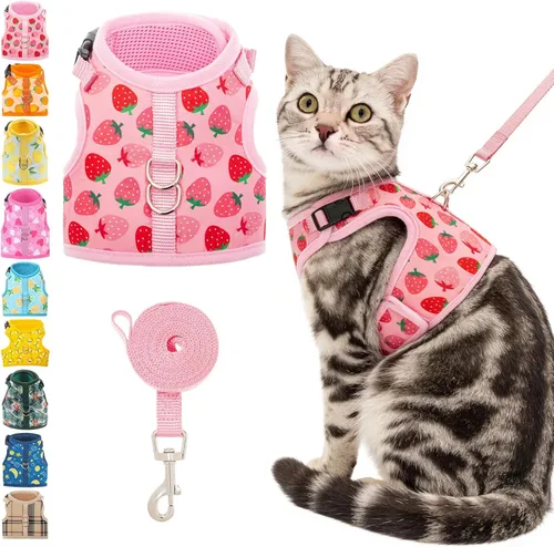 Vista 16 de BINGPET Arnés para gatos con correa y collar para caminar, a prueba de escapes, con correa de 59 pulgadas, arnés de chaleco suave ajustable