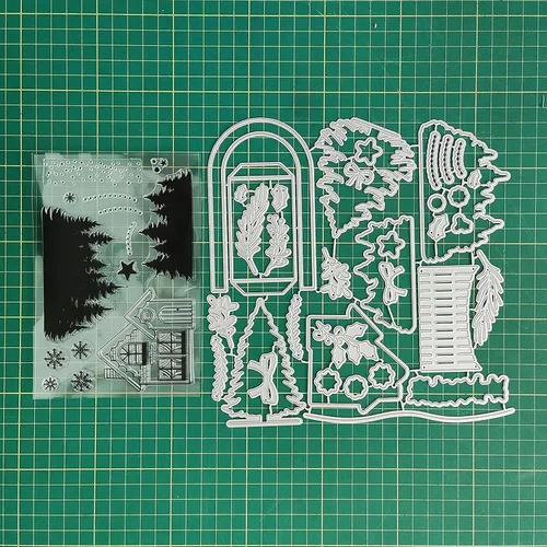 Vista 5 de Juego de sellos y troqueles transparentes para árbol de Navidad y casa, para hacer tarjetas, plantillas cortadas para álbumes de recortes, álbum