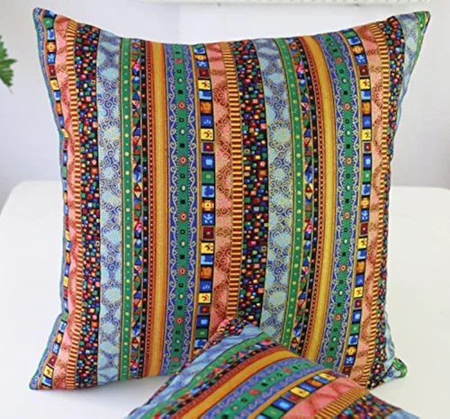 Vista 8 de TAOSON Funda de almohada de lino de mezcla de algodón antiguo con rayas verdes, estilo bohemio, funda de almohada con cierre de cremallera oculta