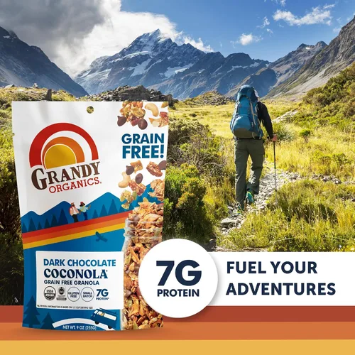 Vista 6 de Grandy Organics Chocolate oscuro y coconola - Granola orgánica certificada sin cereales - 0.27 oz de proteína - Sin gluten, sin OMG, vegano y paleo