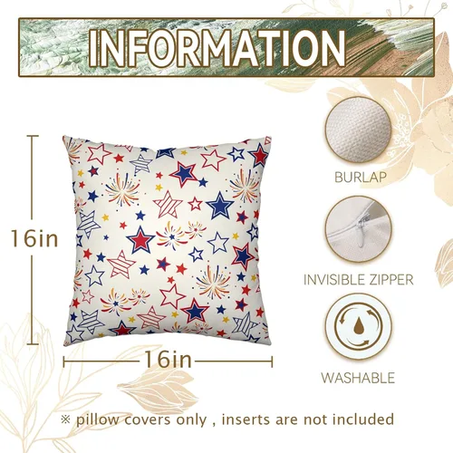 Vista 156 de Juego de 2 fundas de almohada de 16 x 16 pulgadas, diseño patriótico de bandera estadounidense con estrellas para exteriores, estilo casa de campo